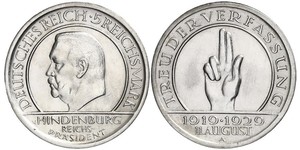 5 Mark / 5 Reichsmark República de Weimar (1918-1933) Plata Paul von Hindenburg