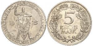 5 Mark / 5 Reichsmark República de Weimar (1918-1933) Plata 