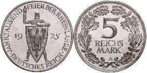 5 Mark / 5 Reichsmark República de Weimar (1918-1933) Plata 