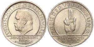 5 Mark / 5 Reichsmark República de Weimar (1918-1933) Plata Paul von Hindenburg