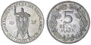 5 Mark / 5 Reichsmark República de Weimar (1918-1933) Plata 