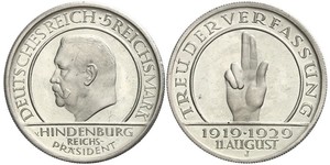 5 Mark / 5 Reichsmark Weimarer Republik (1918-1933) Silber Paul von Hindenburg