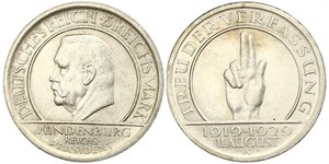 5 Mark / 5 Reichsmark Weimarer Republik (1918-1933) Silber Paul von Hindenburg