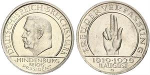 5 Mark / 5 Reichsmark Weimarer Republik (1918-1933) Silber Paul von Hindenburg