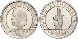 5 Mark / 5 Reichsmark Weimarer Republik (1918-1933) Silber Paul von Hindenburg