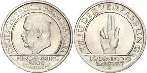 5 Mark / 5 Reichsmark Weimarer Republik (1918-1933) Silber Paul von Hindenburg