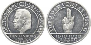 5 Mark / 5 Reichsmark Weimarer Republik (1918-1933) Silber Paul von Hindenburg