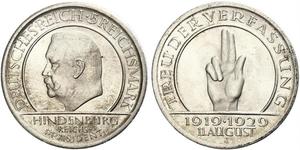 5 Mark / 5 Reichsmark Weimarer Republik (1918-1933) Silber Paul von Hindenburg