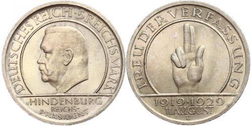 5 Mark / 5 Reichsmark Weimarer Republik (1918-1933) Silber Paul von Hindenburg