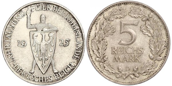 5 Mark / 5 Reichsmark Weimarer Republik (1918-1933) Silber 