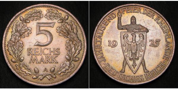 5 Mark / 5 Reichsmark 魏瑪共和國 (1919 - 1933) 銀 