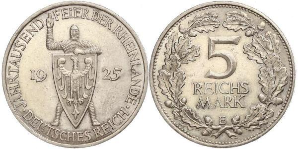 5 Mark / 5 Reichsmark 魏瑪共和國 (1919 - 1933) 銀 