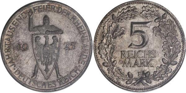 5 Mark / 5 Reichsmark 魏瑪共和國 (1919 - 1933) 銀 