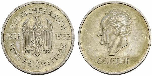 5 Mark / 5 Reichsmark 魏瑪共和國 (1919 - 1933) 銀 