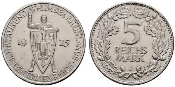 5 Mark / 5 Reichsmark 魏瑪共和國 (1919 - 1933) 銀 