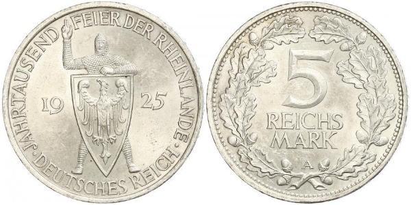 5 Mark / 5 Reichsmark 魏瑪共和國 (1919 - 1933) 銀 