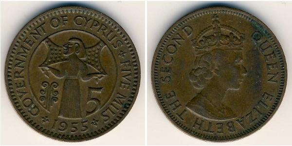 5 Mill Chypre (1960 - ) Bronze Elizabeth II (1926-2022)