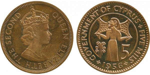 5 Mill Republik Zypern (1960 - ) Bronze Elizabeth II (1926-2022)