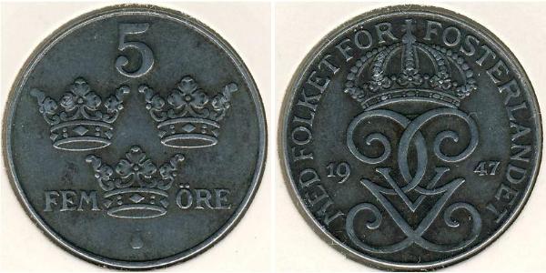 5 Ore Suecia Acero/Bronce Gustavo V de Suecia (1858 - 1950)