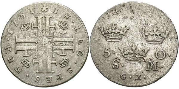 5 Ore Sweden Billon Frederick I of Sweden (1676 -1751)