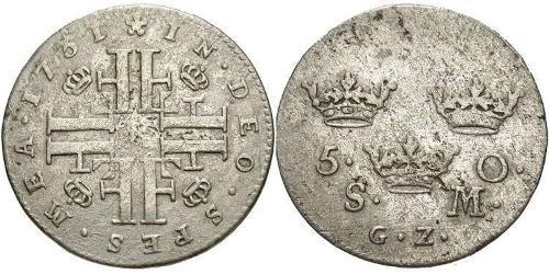 5 Ore Schweden Billon Silber Friedrich (Schweden) (1676 -1751)