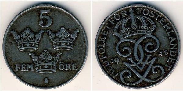 5 Ore Schweden Bronze/Stahl Gustav V. (Schweden) (1858 - 1950)