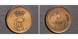 5 Ore Dinamarca Cobre Christian IX de Dinamarca (1818-1906)