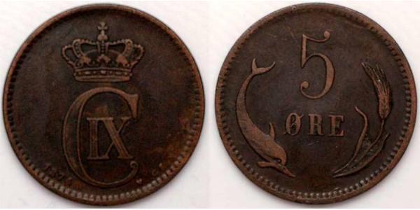 5 Ore Danemark Cuivre Christian IX de Danemark (1818-1906)