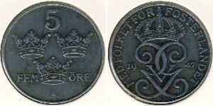 5 Ore Sweden Steel/Bronze Gustaf V of Sweden (1858 - 1950)