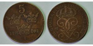 5 Ore Sweden Steel/Bronze Gustaf V of Sweden (1858 - 1950)