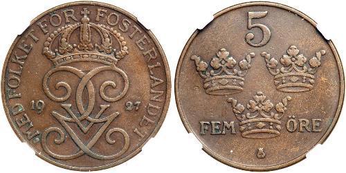 5 Ore Sweden Steel/Bronze Gustaf V of Sweden (1858 - 1950)