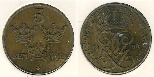 5 Ore Sweden Steel/Bronze Gustaf V of Sweden (1858 - 1950)