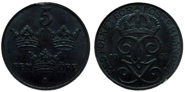 5 Ore Sweden Steel/Bronze Gustaf V of Sweden (1858 - 1950)