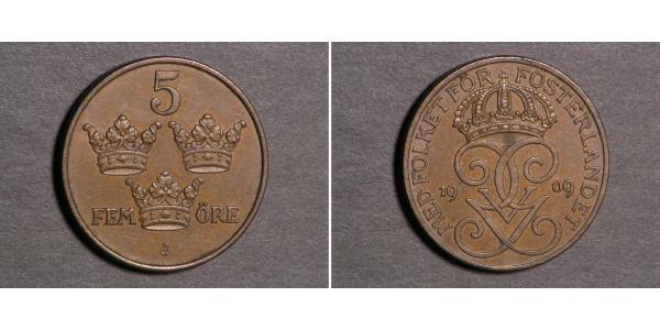 5 Ore Sweden Steel/Bronze Gustaf V of Sweden (1858 - 1950)