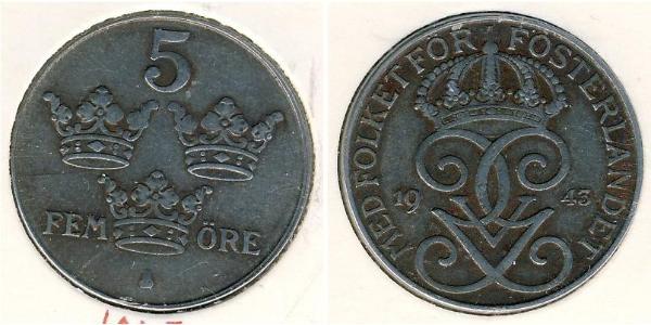 5 Ore 瑞典 Steel/青铜 古斯塔夫五世 (1858 - 1950)