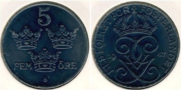 5 Ore 瑞典 Steel/青铜 古斯塔夫五世 (1858 - 1950)