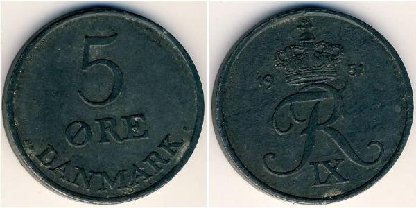 5 Ore Denmark Zinc Frederick IX of Denmark (1899 - 1972)