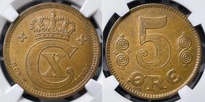 5 Ore 丹麦 青铜 克里斯蒂安十世 (1870 - 1947)