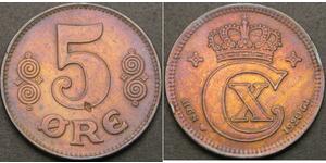 5 Ore 丹麦 青铜 克里斯蒂安十世 (1870 - 1947)