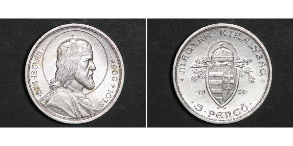 5 Pengo Royaume de Hongrie (1920 - 1946) Argent Étienne Ier de Hongrie