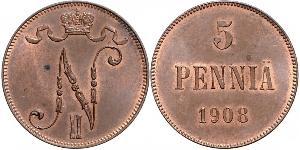 5 Penny Grand Duchy of Finland (1809 - 1917) Copper Nicholas II (1868-1918)