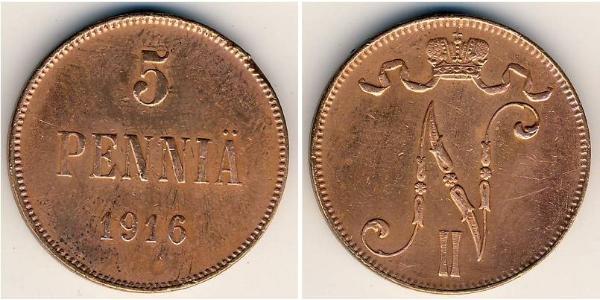 5 Penny Grand-duché de Finlande (1809 - 1917) Cuivre Nicolas II (1868-1918)