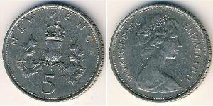 5 Penny Reino Unido (1922-) Níquel/Cobre Isabel II (1926-2022)