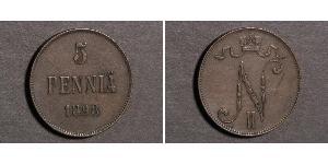 5 Penny Granducato di Finlandia (1809 - 1917) Rame Nicola II (1868-1918)