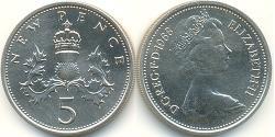 5 Penny Regno Unito (1922-) Rame/Nichel Elisabetta II (1926-2022)