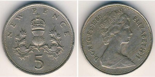5 Penny Regno Unito (1922-) Rame/Nichel Elisabetta II (1926-2022)