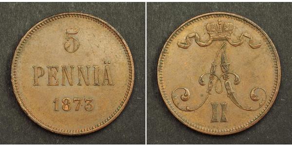 5 Penny Grand Duchy of Finland (1809 - 1917)  Alexander II of Russia (1818-1881)