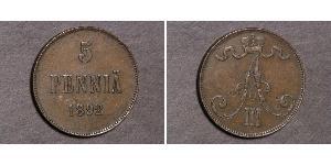 5 Penny Großfürstentum Finnland (1809 - 1917)  Alejandro III (1845 -1894)