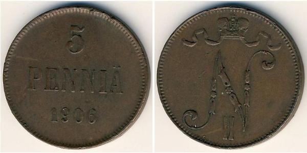 5 Penny 芬兰大公国 (1809 - 1917) 銅 尼古拉二世 (俄罗斯) (1868-1918)