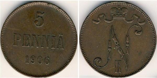 5 Penny 芬兰大公国 (1809 - 1917) 銅 尼古拉二世 (俄罗斯) (1868-1918)